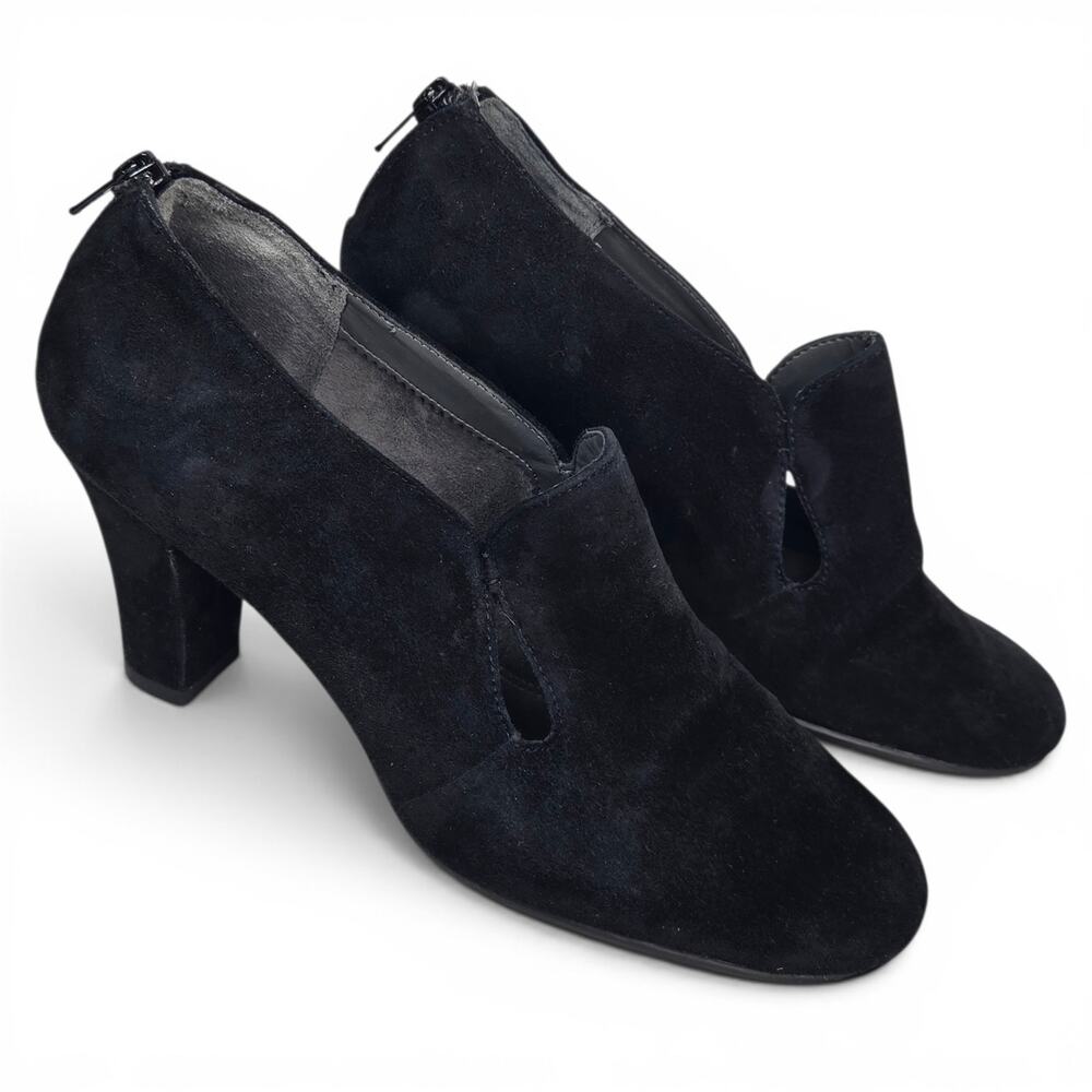 Aerosoles Roleander Black Suede Shootie Ankle Bootie Block Heel Zipper Womens 9M